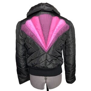 Vtg 70s 80s Snuggler Ski Jacket Black Pink Purple Fan Back Puffer S DAMAGED